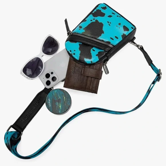 Montana West Blue and Black Crossbody Bag with Adjustable Strap - Picture 4 of 5